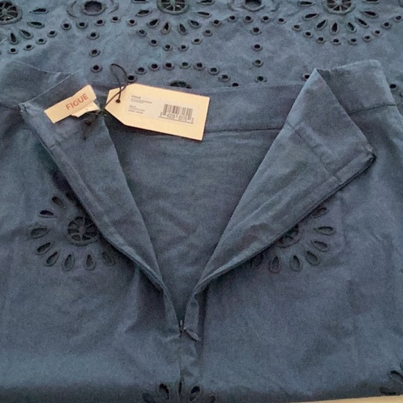 NWT FIGUE Women’s Navy Hortence Long Floral Eyelet Skirt Size 8 - Picture 8 of 9